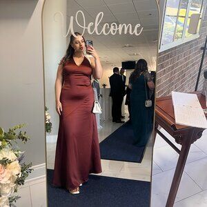 Lulu's Purely Elegant Rust Brown Satin Twist-Back Maxi Dress